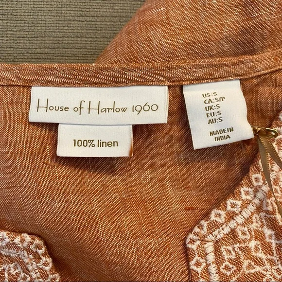 House Of Harlow 1960 100% Linen Top With Embroidered Detail Sizes Small - Picture 4 of 7